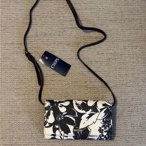 Chaps Black and White Floral Clutch Wallet
